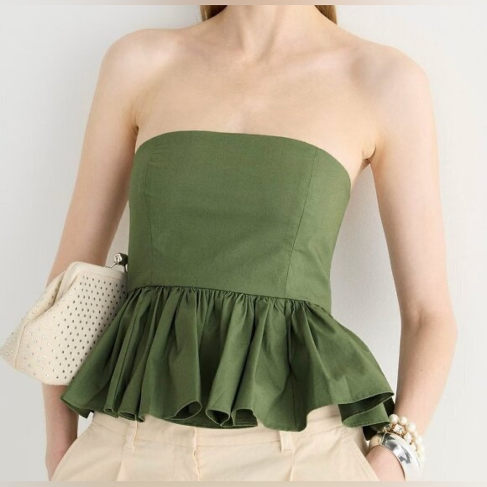 J Crew Strapless peplum top in stretch cotton poplin blend size 10 NWT